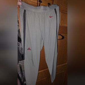 Nike Gray and Dark Gray Track Pants with Red Swoosh